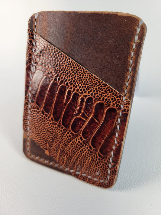 Brown leather with brown ostrich leather card pockets
