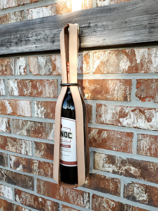 Natural top grain leather wine hanger.