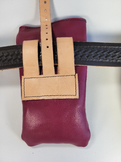 Handmade leather rolltop belt pouch with buckle closure