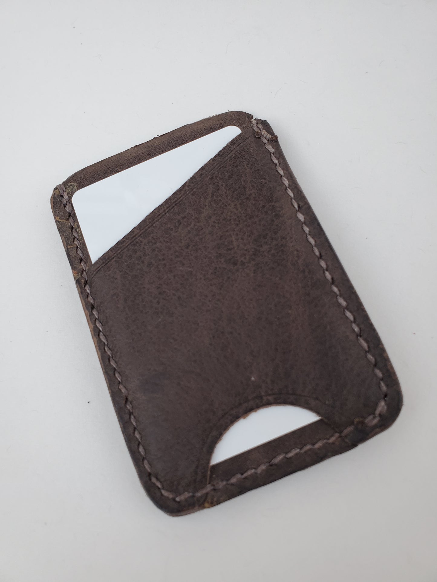 Brown leather 3-pocket vertical card holder